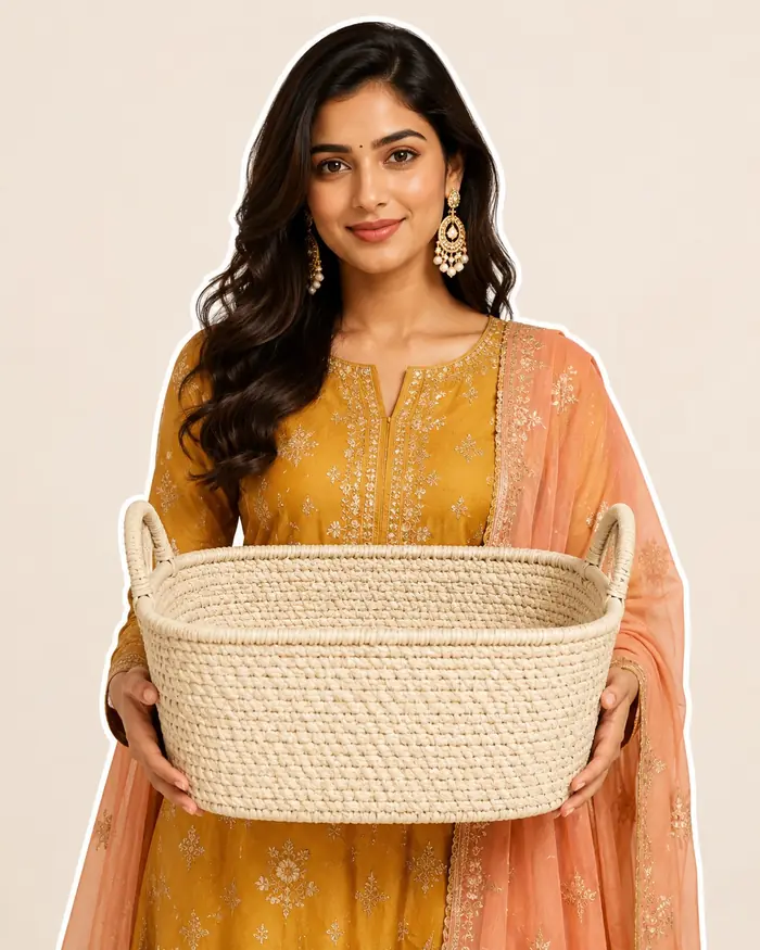 Bridal Rani holding an empty basket