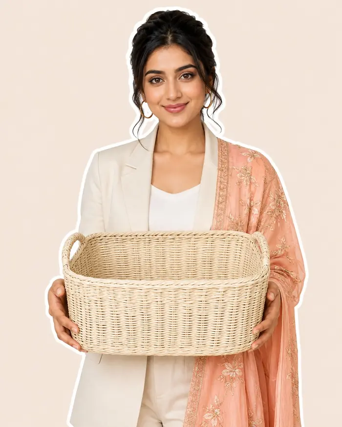 Everyday Rani holding an empty basket