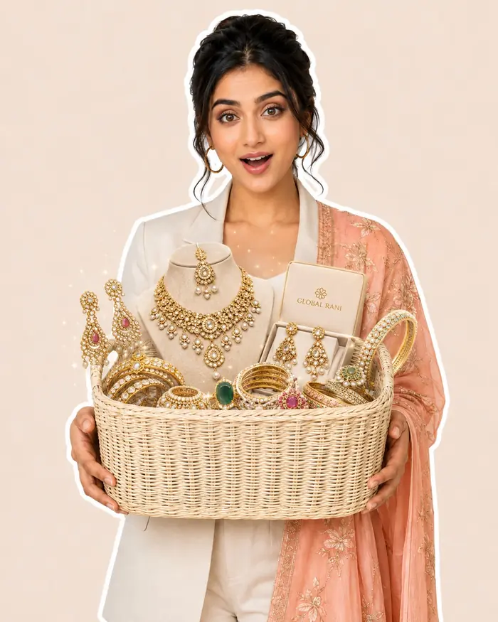 Surprised Everyday Rani with jewelry rising from her basket